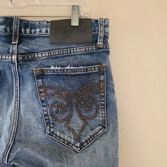 Affliction Jeans Mens Size 31x32 Ace Distressed Blue Dark Washed Y2K Denim - Picture 9 of 10